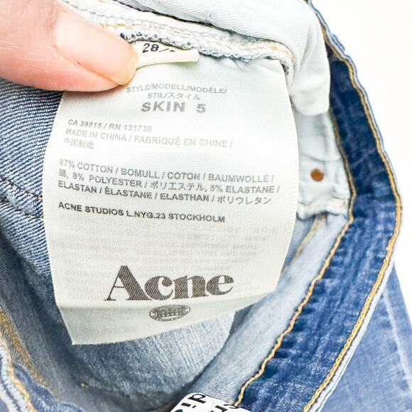 Acne Studios Skin 5 Stretch Denim Medium Wash Jeans Raw Hem Size 28 - Picture 8 of 10